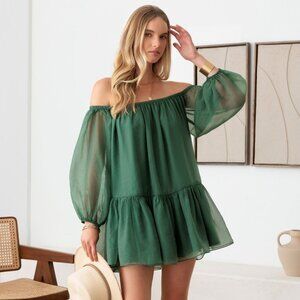 Le Lis Organza Off Shoulder Puff Sleeve Mini Dress